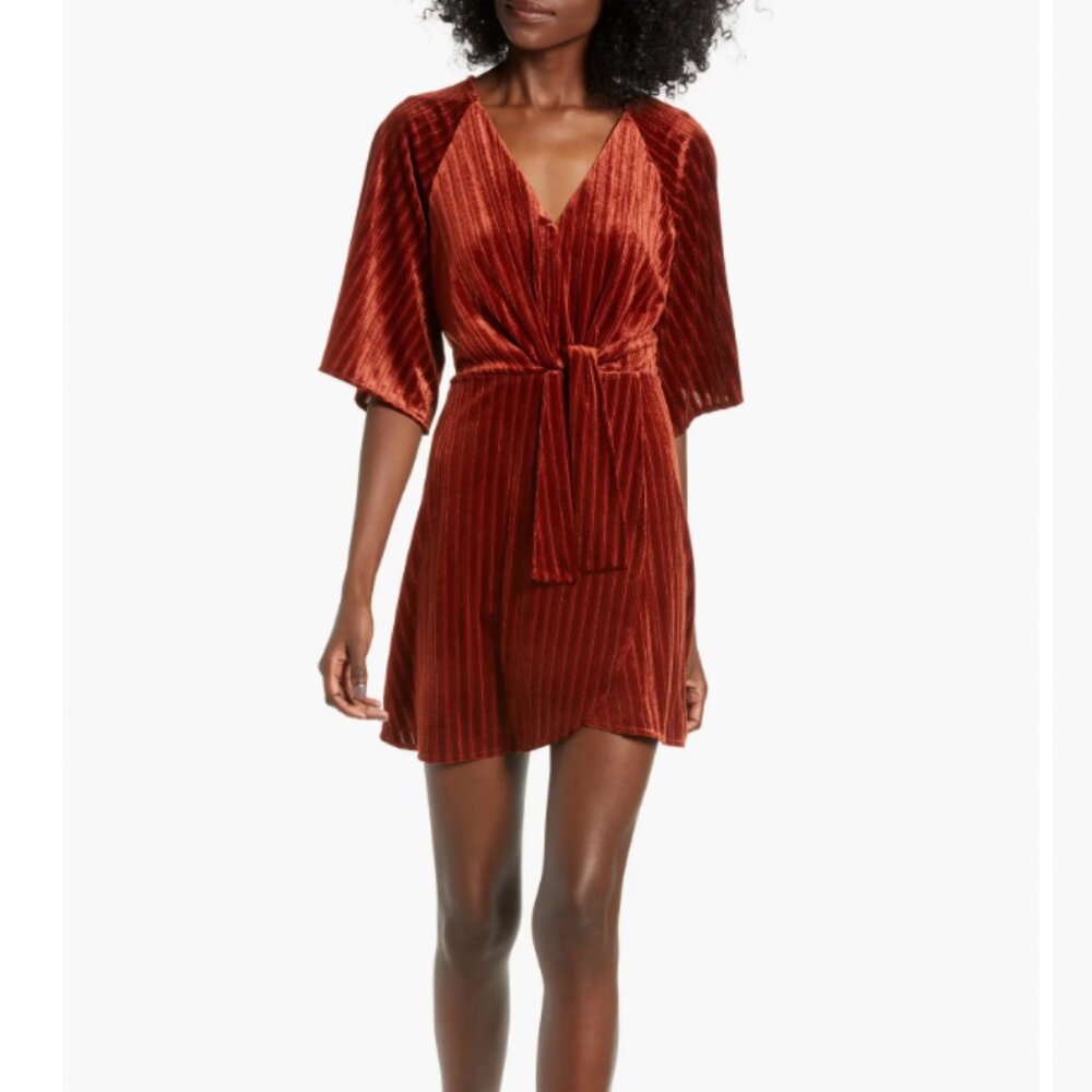 NWT All in Favor Wrap Style Rib Velvet Minidress, Medium
